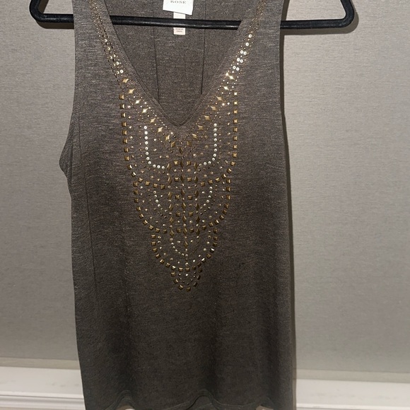 Knox Rose Metallic Embellished Loden Green Sleeveless Top - Large - Picture 6 of 6
